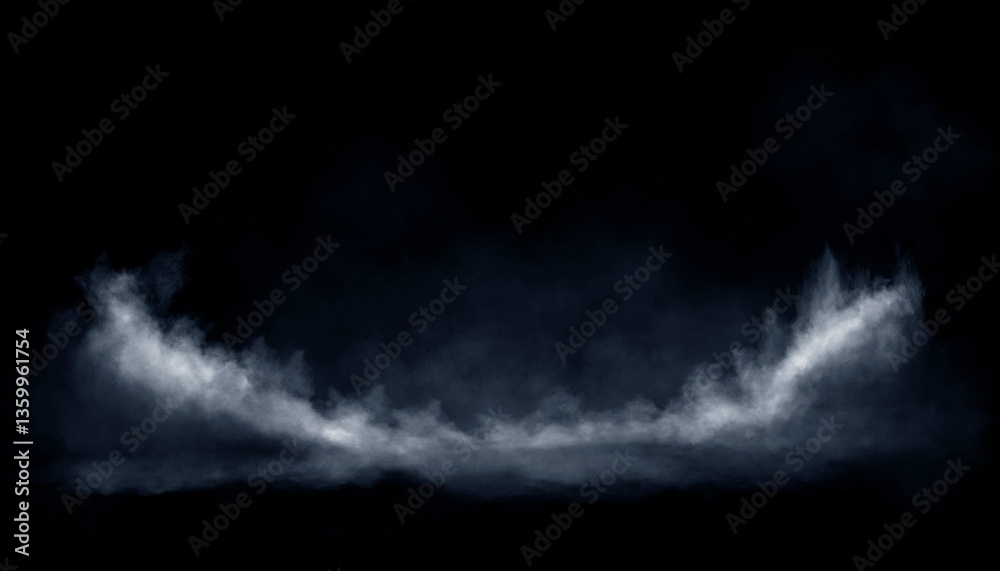 Fototapeta premium Night water with fog, magical glow of neon light above the water surface, night scene.