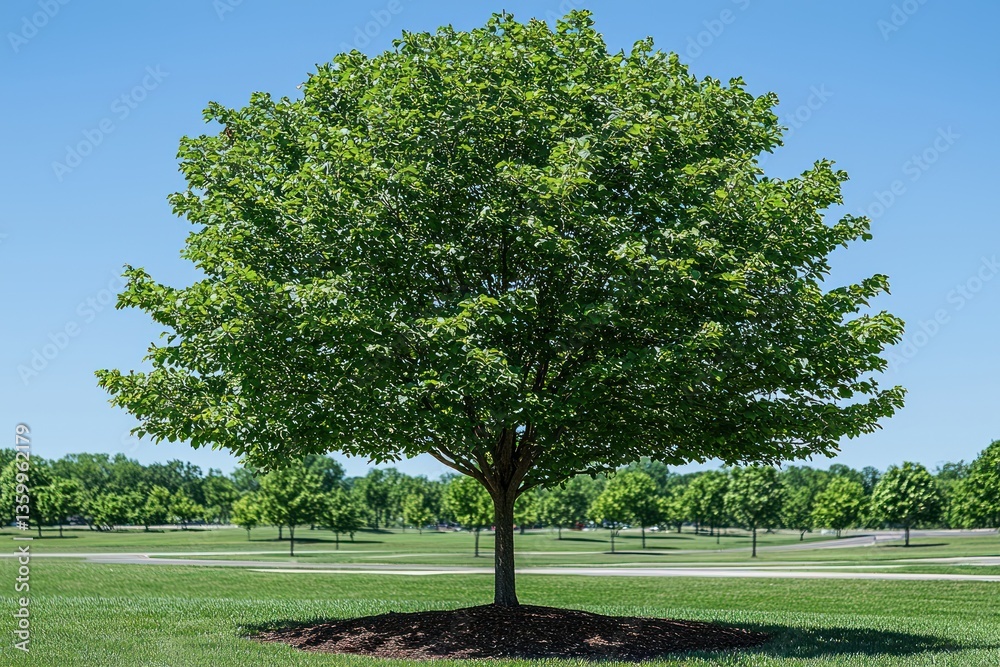 Lush green tree in a grassy park Lush green tree in a grassy park