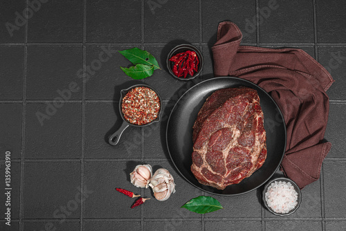 Fresh raw meat, steak preparation concept. High protein food, keto friendly or carnivore diet