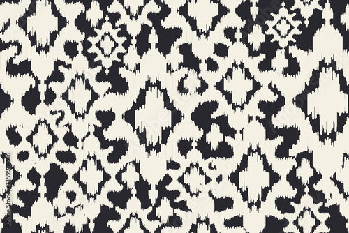 Ethnic abstract ikat fabric artwork with seamless patterns, combining tribal, indigenous and Mexican embroidery with Aztec geometric motifs. Ideal for rugs, wallpapers, throws, fabrics and clothing.