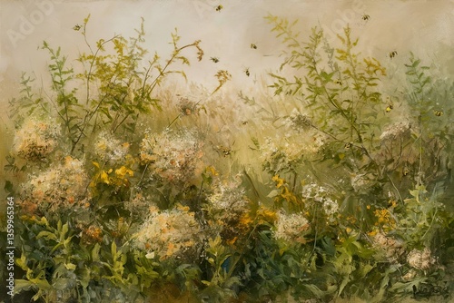 A soft and elegant floral background with muted golden hues and delicate blooming flowers, creating a dreamy and vintage aesthetic. Ideal for wedding invitations, wallpapers, and artistic decor.