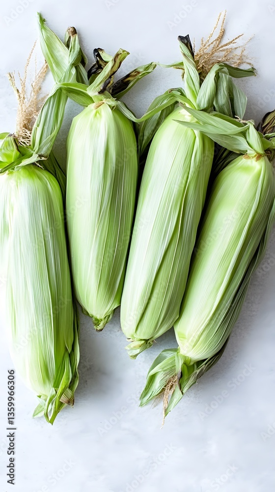 Fototapeta premium Fresh Green Corn on the Cob, Summer Harvest