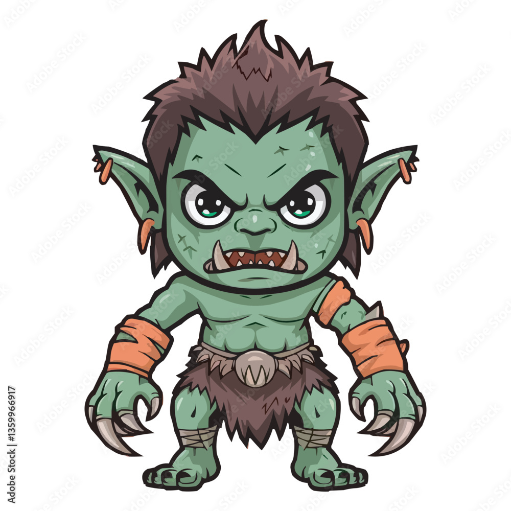 Obraz premium A goblin cartoon character sticker. Menacing Blue Goblin Monster Cartoon Illustration. Mythical Goblin Clipart. Cartoon Goblin with Sharp Teeth. Angry Troll Character for Fantasy & Gaming Designs
