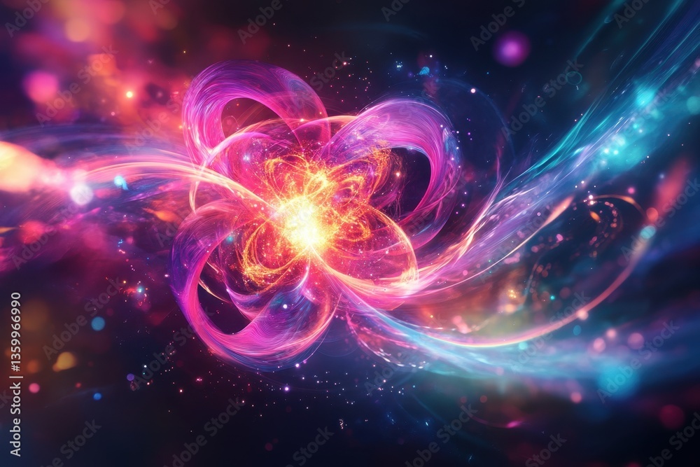 Fototapeta premium Colorful abstract representation of atomic energy in a cosmic setting