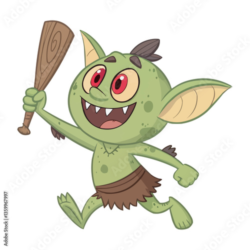 A goblin cartoon character sticker. Menacing Blue Goblin Monster Cartoon Illustration. Mythical Goblin Clipart. Cartoon Goblin with Sharp Teeth. Angry Troll Character for Fantasy & Gaming Designs