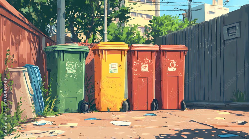Obraz premium Trash Cans Lofi Cartoonish illustration