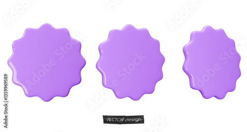 Set stickers, badges mockup. Blank labels of circle shapes with wavy edge. Vector illustration isolated on white. Copy space. Stickers or patches for preview tags, labels, design, presentation, adv