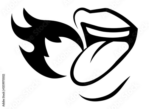 Icon of a mouth with tongue out and flames representing spicy taste or burning sensation.