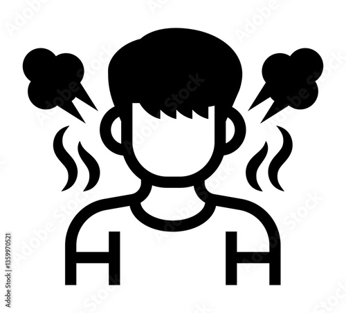 Man with steam and heat waves around his head symbolizing anger or spicy reaction.