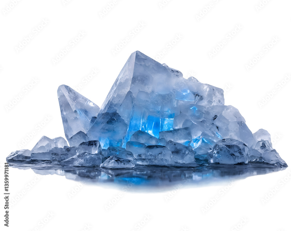 Obraz premium A Mesmerizing Display of Nature's Artistry, A Glowing Crystal Formation Emerging From Ice, A Symbol of Hope, Beauty, and Mystery in the Frozen Depths, A Captivating Still Life