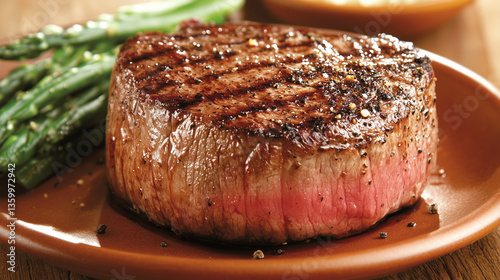 Close-up of a Juicy Grilled Steak Filet Mignon with Rare Center — Perfect for Food and Cooking Concepts