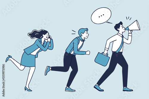 Workplace gossip, talking behind in the office, work bullying, chatter or rumor, rudeness voice or wrong information telling concept, business people gossip or talk behind colleagues in the office.