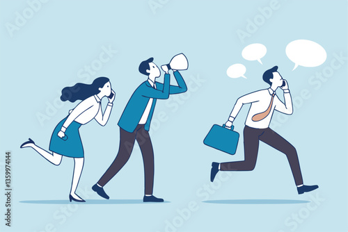 Workplace gossip, talking behind in the office, work bullying, chatter or rumor, rudeness voice or wrong information telling concept, business people gossip or talk behind colleagues in the office.