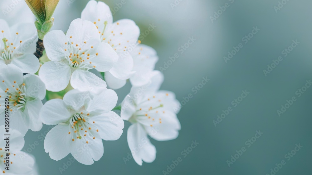 Obraz premium Soft White Cherry Blossoms Under Gentle Light in Nature