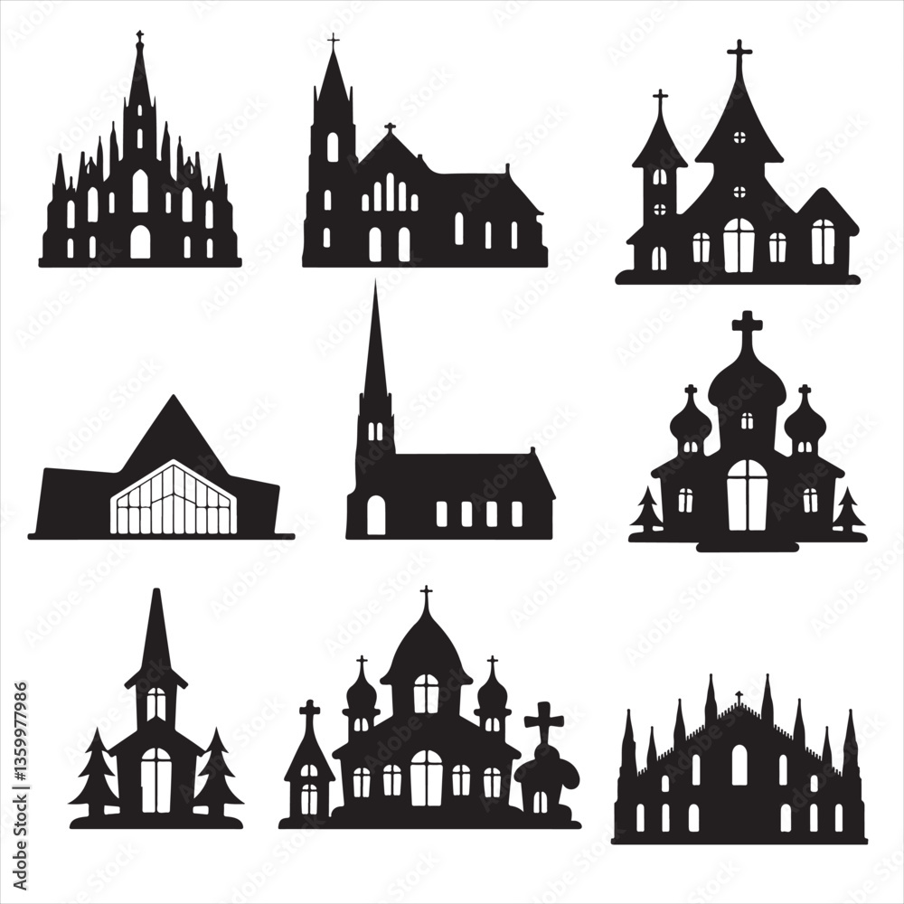 Obraz premium SET VECTOR VARIOS CHRUCH SILHOUETTES, WEDDING, CHRISTMAS