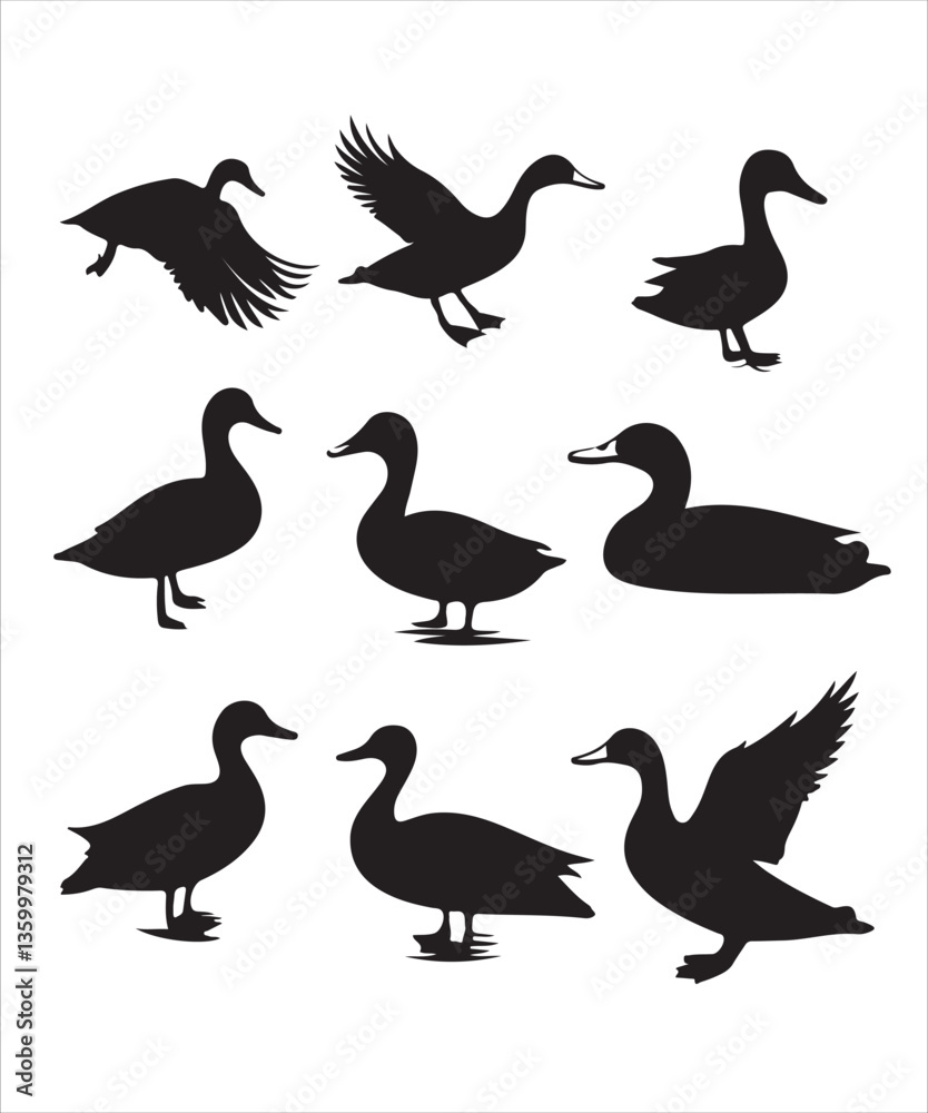 set of silhouettes of birds set of silhouettes of birds