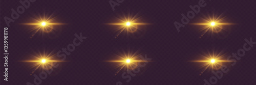 Collection of light effects of flares, star explosion and light source.