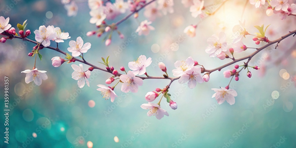 Delicate Spring Blossoms on a Branch, Soft Light and Pastel Background, Nature's Gentle Beauty Delicate Spring Blossoms on a Branch, Soft Light and Pastel Background, Nature's Gentle Beauty