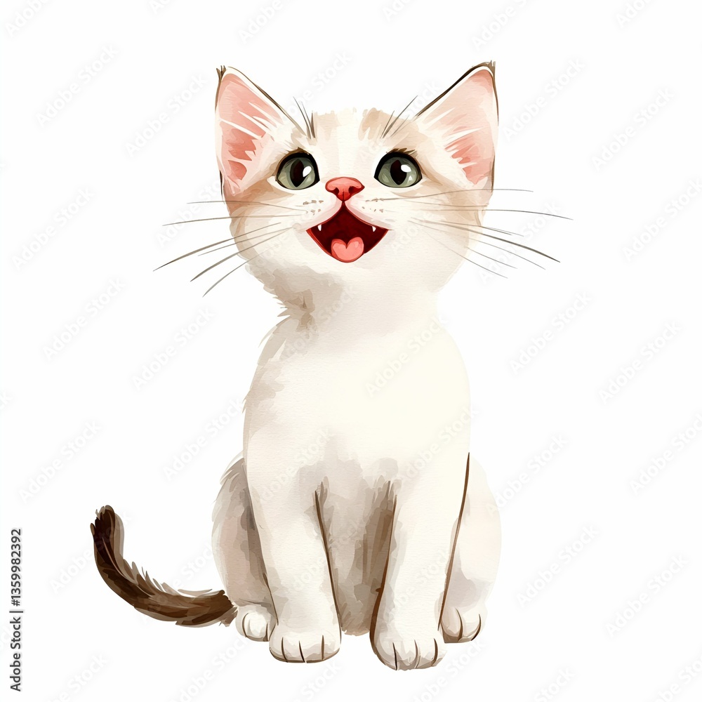 Obraz premium Cute cat watercolor concept. Cute illustrated cat with a joyful expression.