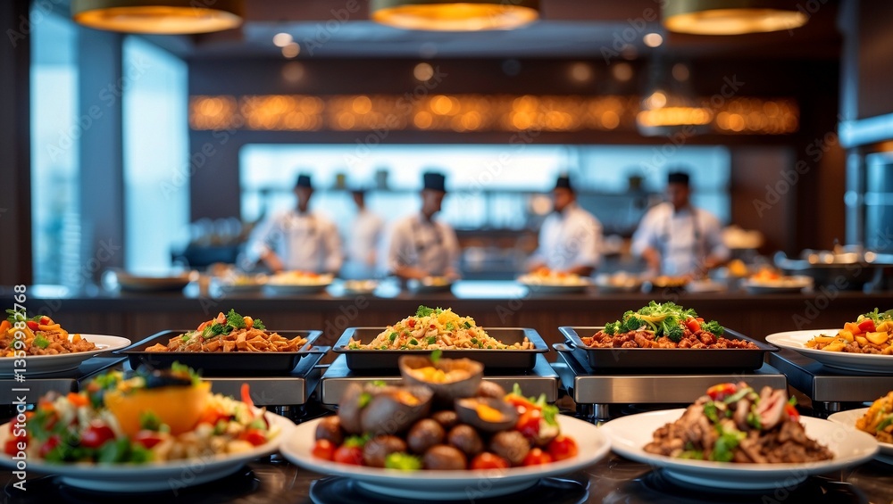 Fototapeta premium Buffet dining experience in a hotel restaurant