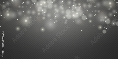 White glowing stars and sparks, glitter effect.