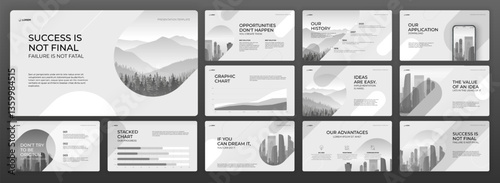 Minimalistic Powerpoint presentation template. Use for creative presentation background, brochure cover design, landing page, annual report, company profile, brand guidelines, pitch deck.
