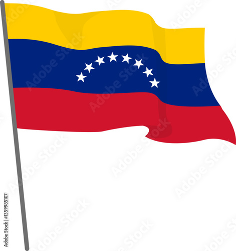 Wallpaper Mural Flag Venezuela fluttering. Official flag Venezuela flies on flagpole. Independence Day. Banner, flyer, poster template. National flag Venezuela with coat arms. Wavy flag Venezuela. Torontodigital.ca