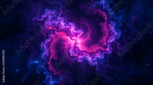 Vibrant cosmic nebula with swirling pink and purple clouds in a dark space
