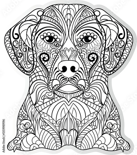 Photography Adult coloring book, Hand drawn dog design for coloring, mandala doodle art colo
