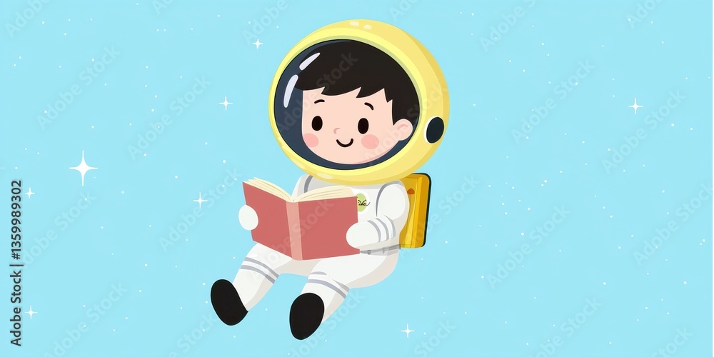 Naklejka premium Pixel Art Astronaut Child Reading in Space