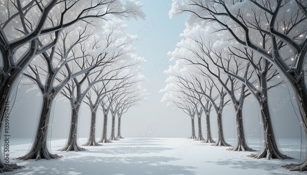 Winter scene with snow-covered trees serene landscape nature photography frosty environment minimalist viewpoint tranquil concept Winter scene with snow-covered trees serene landscape nature photography frosty environment minimalist viewpoint tranquil concept
