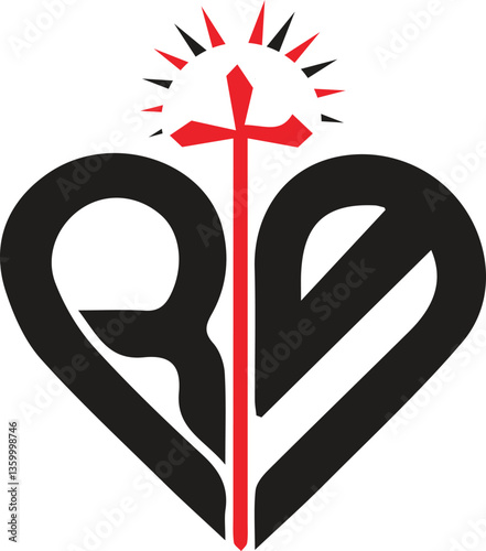 heart with cross Black saliva  Heart with christian Cross - vector