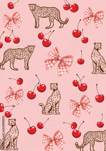 Cheetah cherry with  bow wallpaper vector design