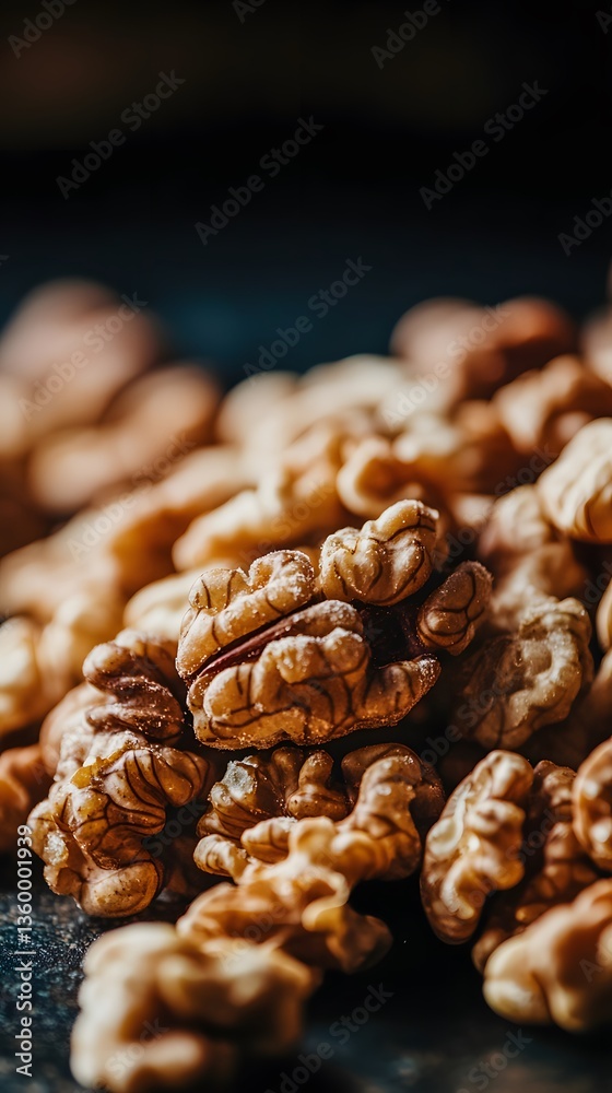 Fototapeta premium Closeup of Pile of Walnuts, Healthy Food, Nut Macro Photography