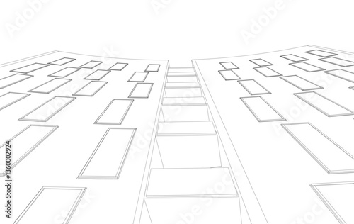 Abstract Architectural Sketch - Modern Buildings Perspective - Vector Illustration