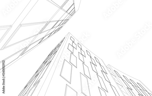 Abstract Architectural Sketch - Modern Buildings Perspective - Vector Illustration