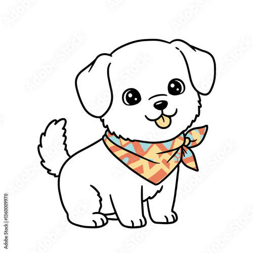 Cute cartoon dog wearing a colorful bandana, smiling happily  