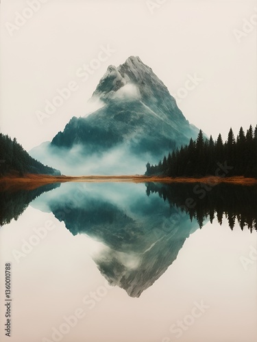 A crystal-clear lake reflecting a majestic mountain peak, creating a stunningly symmetrical and tranquil scene. Ideal for nature lovers and adventure seekers.