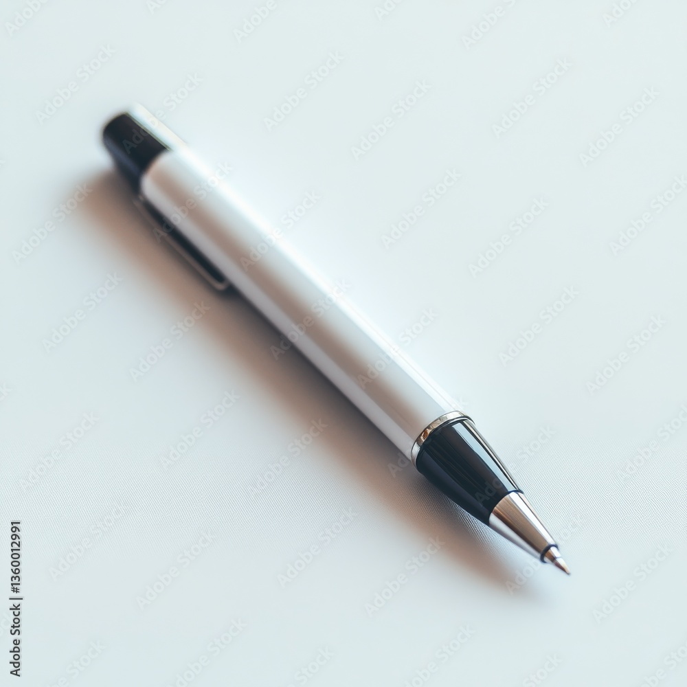 Elegant White and Silver Ballpoint Pen on a Textured Surface, a Minimalist and Clean Aesthetic Elegant White and Silver Ballpoint Pen on a Textured Surface, a Minimalist and Clean Aesthetic