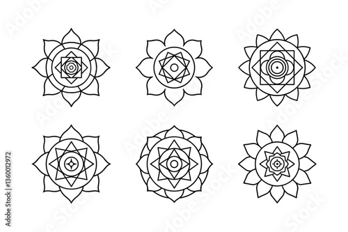 mandalas chakra  icon art set vector silhouette