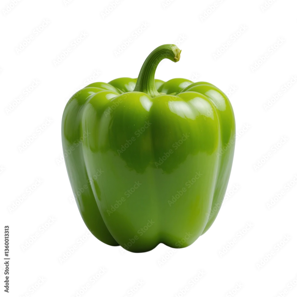 Fresh green bell pepper whole and glossy surface isolated on transparent background Fresh green bell pepper whole and glossy surface isolated on transparent background