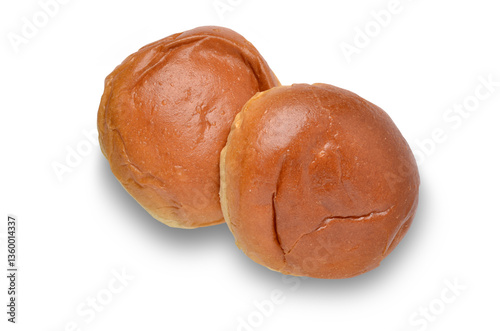 Two closed Brioche buns top view isolated on white