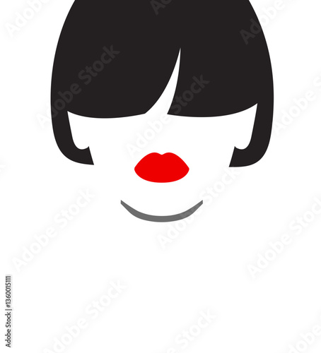 Silhouette woman fashion hairstyle. Short hair, bang, red lips.Vector flat illustration.