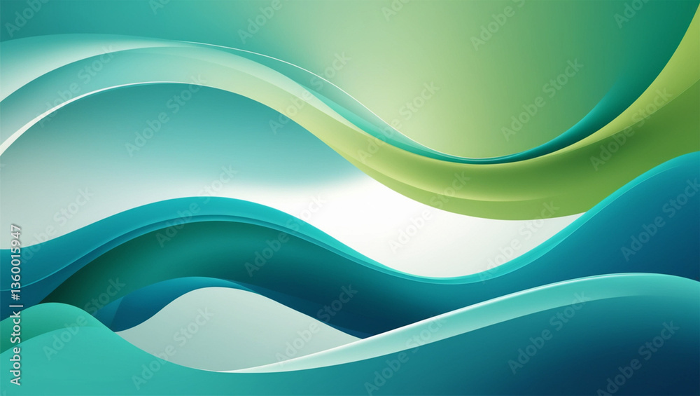 An abstract representation of mindfulness, with flowing waves of color in soothing blues and greens, gentle curves, airy and light, high resolution