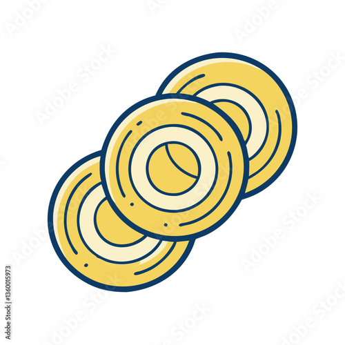 Cartoon onion ring icon with beige and golden tones