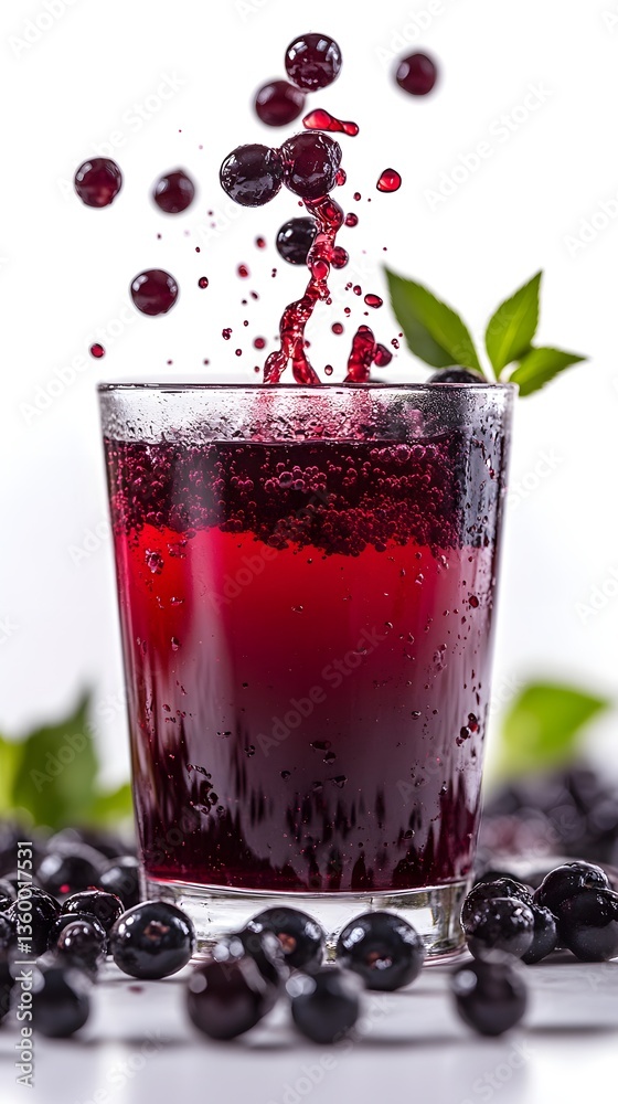 Juice Burst: A refreshing visual of a glass filled with dark-colored juice with scattered blueberries, accompanied by a refreshing feel. Juice Burst: A refreshing visual of a glass filled with dark-colored juice with scattered blueberries, accompanied by a refreshing feel.