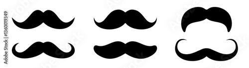 Different mustache styles silhouette collection in black and white
