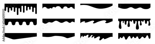 Set of dripping and wavy edges in black silhouette design patterns
