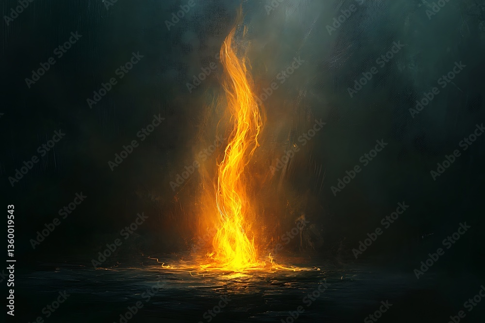 Fototapeta premium Fiery vortex rising from dark ground.