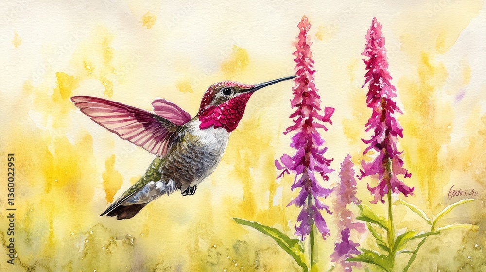 Fototapeta premium Ann's Hummingbird Watercolor Painting